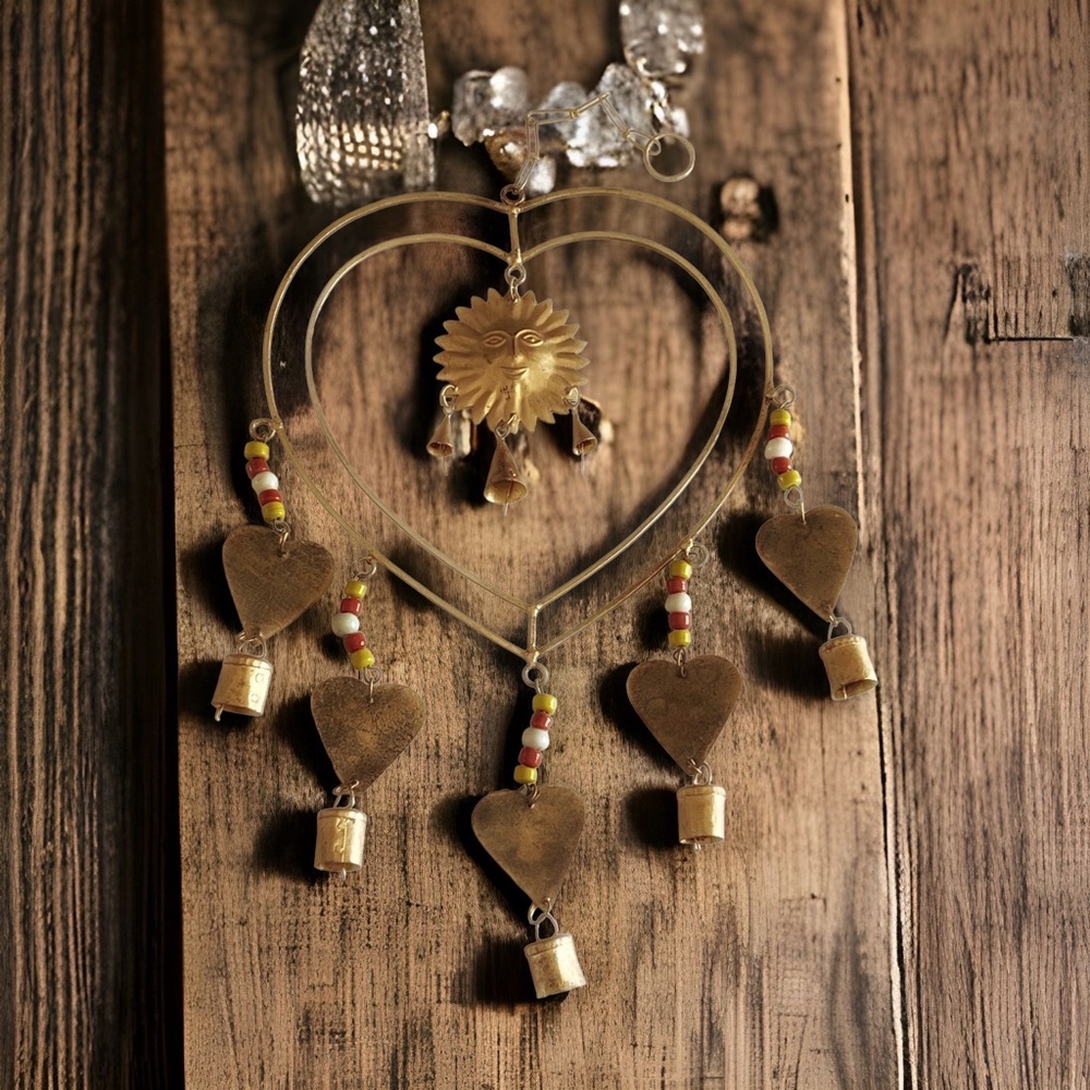 Hand-Crafted Wind Chimes Heart Sun Beads Bells Garden Home Decor Zen